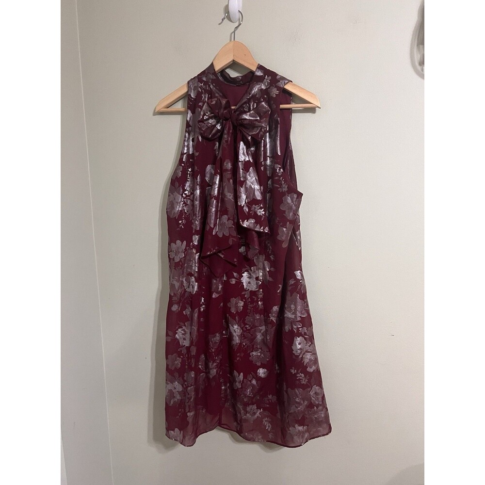 Women's  Robbie Bee Petite Floral Metallic Mock-Neck A-Line Dress Size 14 - Picture 4 of 9